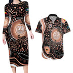 Australia NAIDOC Week Couples Matching Long Sleeve Bodycon Dress and Hawaiian Shirt Happy 50th Anniversary Brown Version