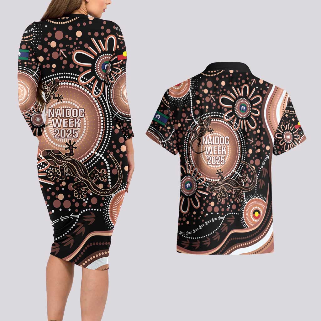 Australia NAIDOC Week Couples Matching Long Sleeve Bodycon Dress and Hawaiian Shirt Happy 50th Anniversary Brown Version