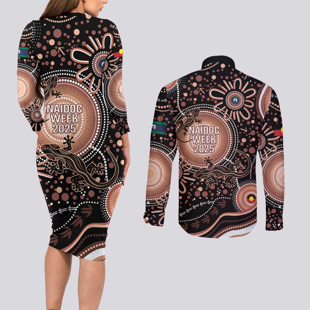 Australia NAIDOC Week Couples Matching Long Sleeve Bodycon Dress and Long Sleeve Button Shirt Happy 50th Anniversary Brown Version