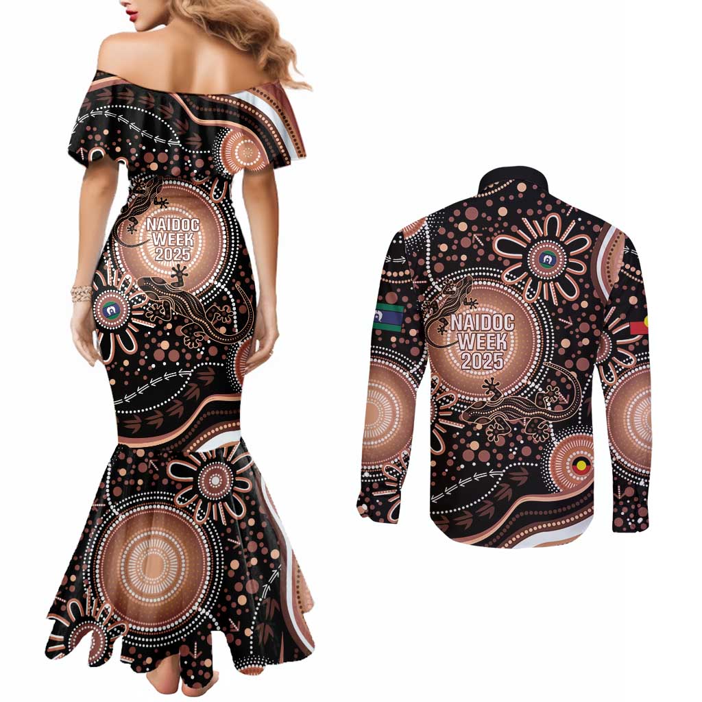 Australia NAIDOC Week Couples Matching Mermaid Dress and Long Sleeve Button Shirt Happy 50th Anniversary Brown Version