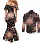 Australia NAIDOC Week Couples Matching Mermaid Dress and Long Sleeve Button Shirt Happy 50th Anniversary Brown Version