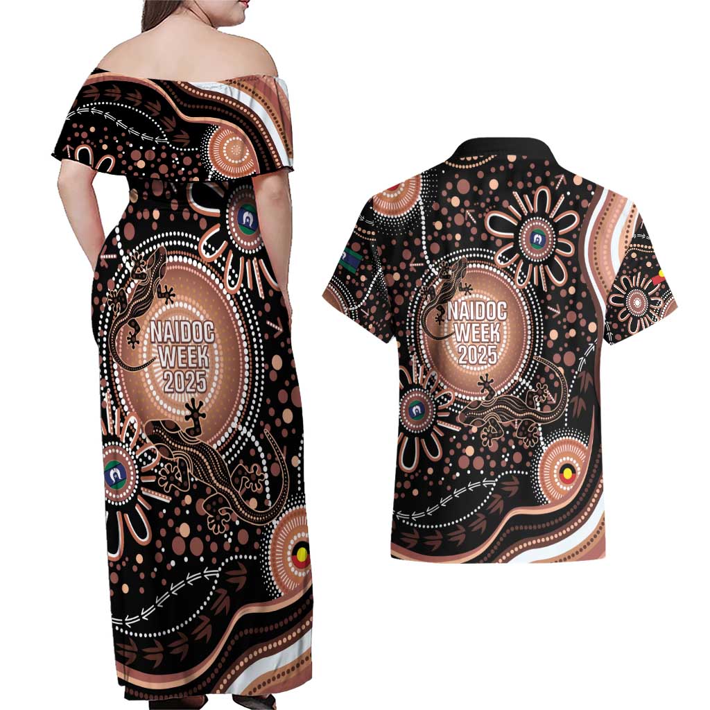 Australia NAIDOC Week Couples Matching Off Shoulder Maxi Dress and Hawaiian Shirt Happy 50th Anniversary Brown Version