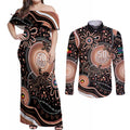 Australia NAIDOC Week Couples Matching Off Shoulder Maxi Dress and Long Sleeve Button Shirt Happy 50th Anniversary Brown Version