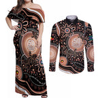 Australia NAIDOC Week Couples Matching Off Shoulder Maxi Dress and Long Sleeve Button Shirt Happy 50th Anniversary Brown Version