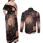 Australia NAIDOC Week Couples Matching Off Shoulder Maxi Dress and Long Sleeve Button Shirt Happy 50th Anniversary Brown Version