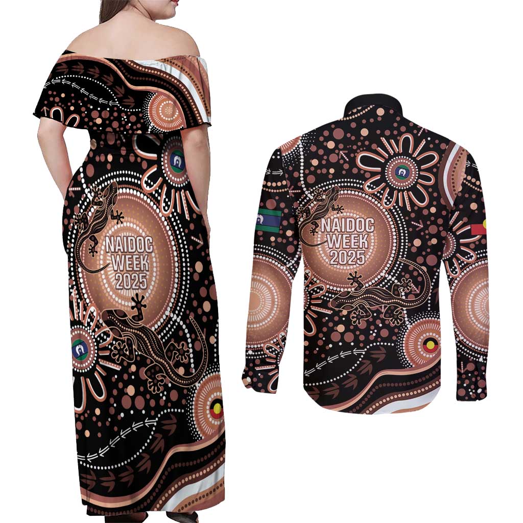 Australia NAIDOC Week Couples Matching Off Shoulder Maxi Dress and Long Sleeve Button Shirt Happy 50th Anniversary Brown Version