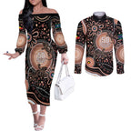 Australia NAIDOC Week Couples Matching Off The Shoulder Long Sleeve Dress and Long Sleeve Button Shirt Happy 50th Anniversary Brown Version