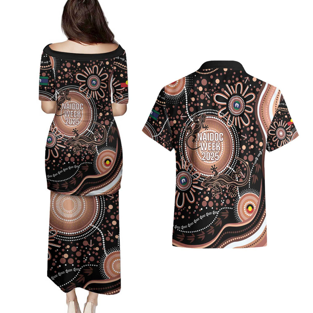 Australia NAIDOC Week Couples Matching Puletasi and Hawaiian Shirt Happy 50th Anniversary Brown Version