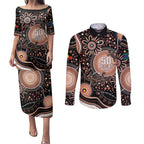 Australia NAIDOC Week Couples Matching Puletasi and Long Sleeve Button Shirt Happy 50th Anniversary Brown Version