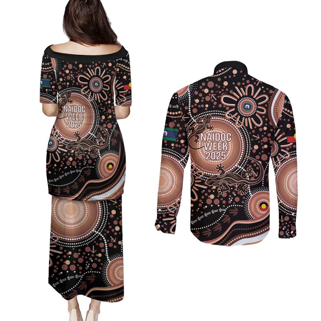 Australia NAIDOC Week Couples Matching Puletasi and Long Sleeve Button Shirt Happy 50th Anniversary Brown Version