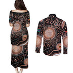 Australia NAIDOC Week Couples Matching Puletasi and Long Sleeve Button Shirt Happy 50th Anniversary Brown Version