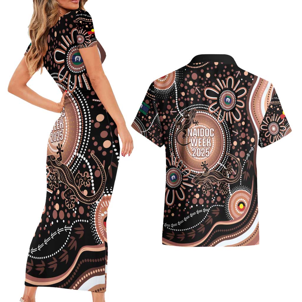 Australia NAIDOC Week Couples Matching Short Sleeve Bodycon Dress and Hawaiian Shirt Happy 50th Anniversary Brown Version