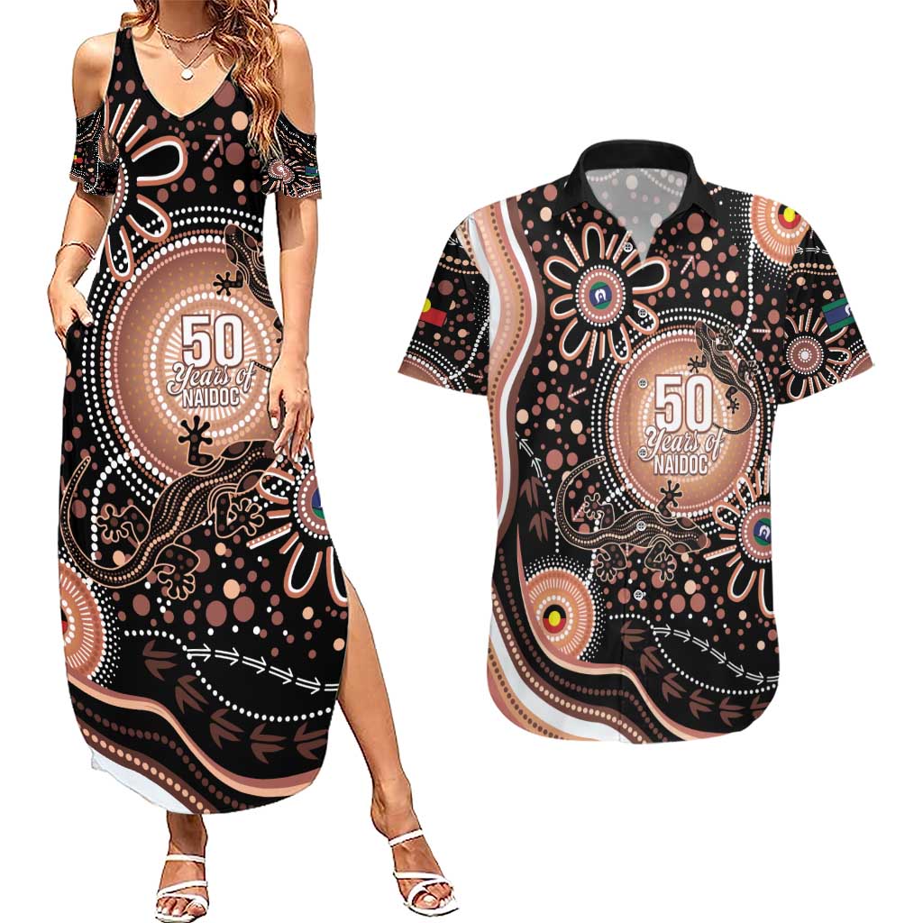 Australia NAIDOC Week Couples Matching Summer Maxi Dress and Hawaiian Shirt Happy 50th Anniversary Brown Version