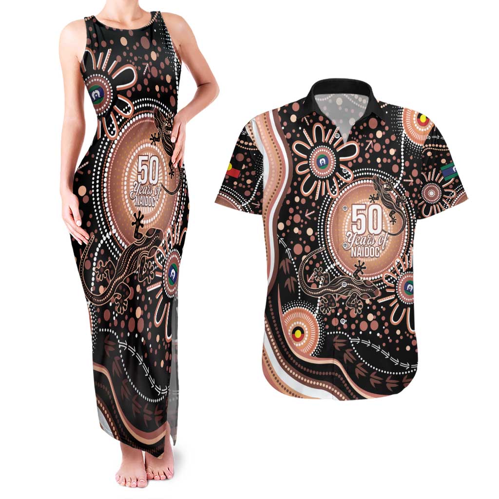 Australia NAIDOC Week Couples Matching Tank Maxi Dress and Hawaiian Shirt Happy 50th Anniversary Brown Version