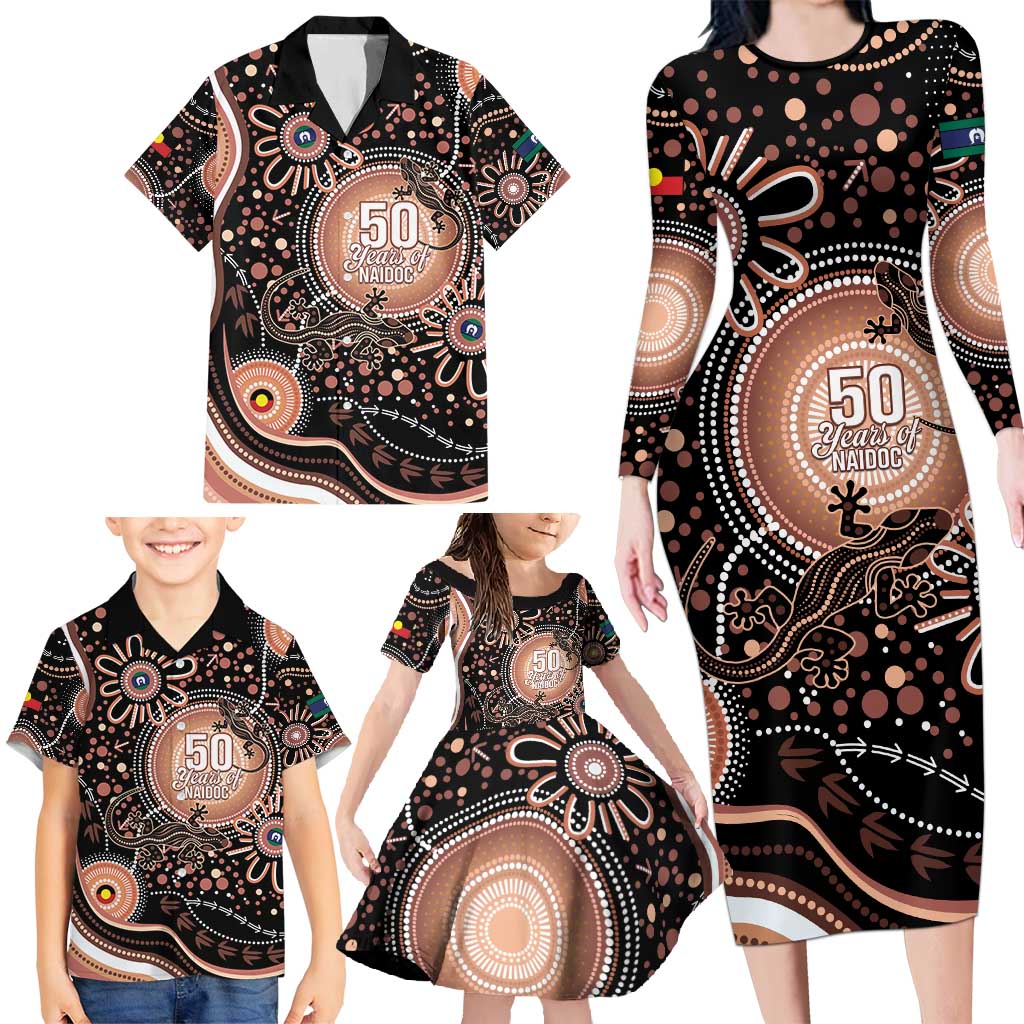 Australia NAIDOC Week Family Matching Long Sleeve Bodycon Dress and Hawaiian Shirt Happy 50th Anniversary Brown Version
