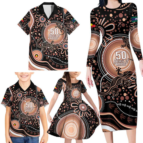 Australia NAIDOC Week Family Matching Long Sleeve Bodycon Dress and Hawaiian Shirt Happy 50th Anniversary Brown Version