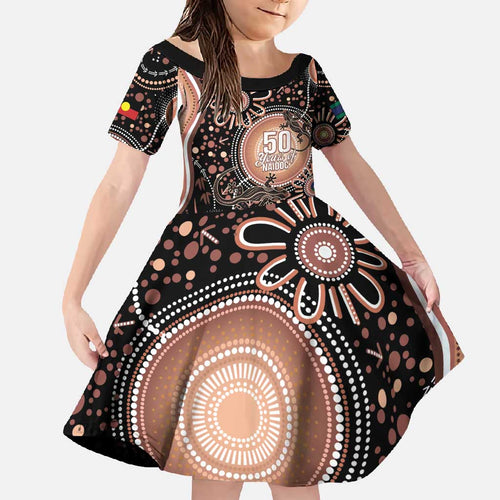 Australia NAIDOC Week Family Matching Long Sleeve Bodycon Dress and Hawaiian Shirt Happy 50th Anniversary Brown Version