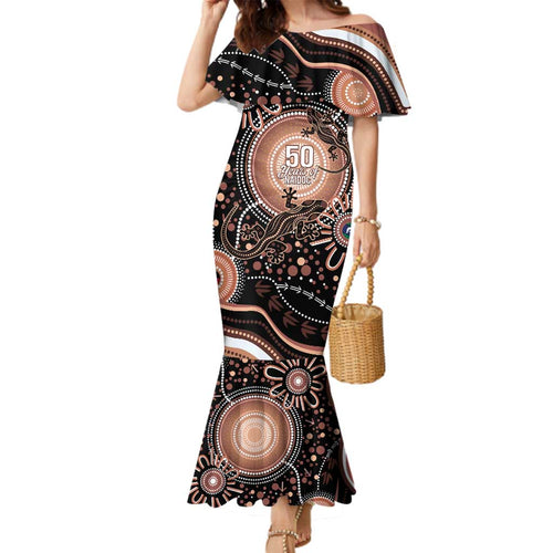 Australia NAIDOC Week Family Matching Mermaid Dress and Hawaiian Shirt Happy 50th Anniversary Brown Version