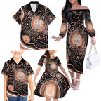 Australia NAIDOC Week Family Matching Off The Shoulder Long Sleeve Dress and Hawaiian Shirt Happy 50th Anniversary Brown Version