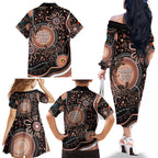 Australia NAIDOC Week Family Matching Off The Shoulder Long Sleeve Dress and Hawaiian Shirt Happy 50th Anniversary Brown Version
