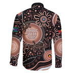 Australia NAIDOC Week Family Matching Off The Shoulder Long Sleeve Dress and Hawaiian Shirt Happy 50th Anniversary Brown Version