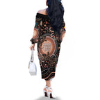 Australia NAIDOC Week Family Matching Off The Shoulder Long Sleeve Dress and Hawaiian Shirt Happy 50th Anniversary Brown Version