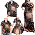 Australia NAIDOC Week Family Matching Off Shoulder Maxi Dress and Hawaiian Shirt Happy 50th Anniversary Brown Version
