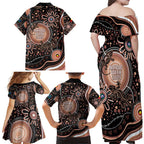 Australia NAIDOC Week Family Matching Off Shoulder Maxi Dress and Hawaiian Shirt Happy 50th Anniversary Brown Version