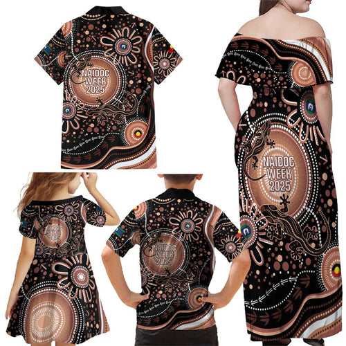 Australia NAIDOC Week Family Matching Off Shoulder Maxi Dress and Hawaiian Shirt Happy 50th Anniversary Brown Version