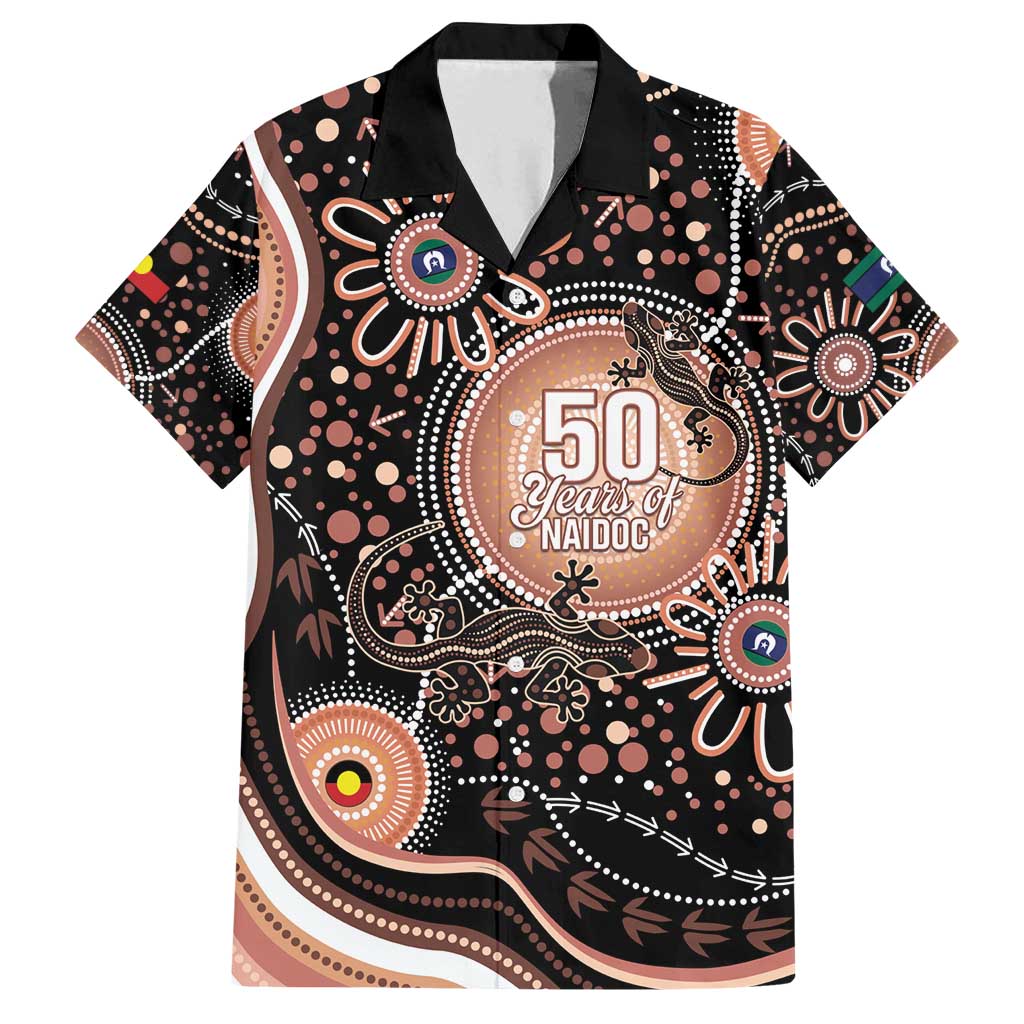 Australia NAIDOC Week Family Matching Off Shoulder Maxi Dress and Hawaiian Shirt Happy 50th Anniversary Brown Version