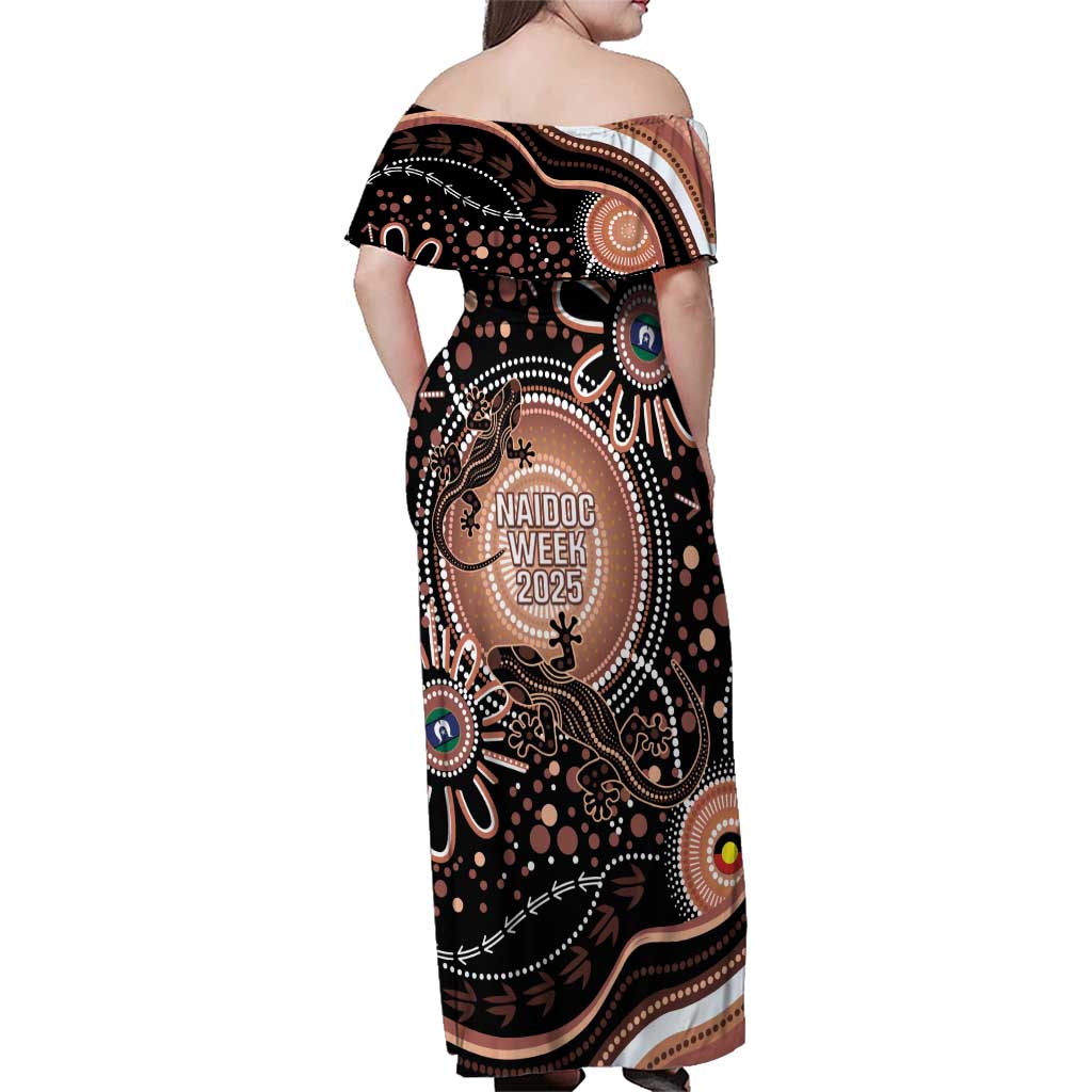 Australia NAIDOC Week Family Matching Off Shoulder Maxi Dress and Hawaiian Shirt Happy 50th Anniversary Brown Version