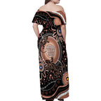 Australia NAIDOC Week Family Matching Off Shoulder Maxi Dress and Hawaiian Shirt Happy 50th Anniversary Brown Version