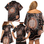 Australia NAIDOC Week Family Matching Off Shoulder Short Dress and Hawaiian Shirt Happy 50th Anniversary Brown Version