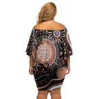 Australia NAIDOC Week Family Matching Off Shoulder Short Dress and Hawaiian Shirt Happy 50th Anniversary Brown Version