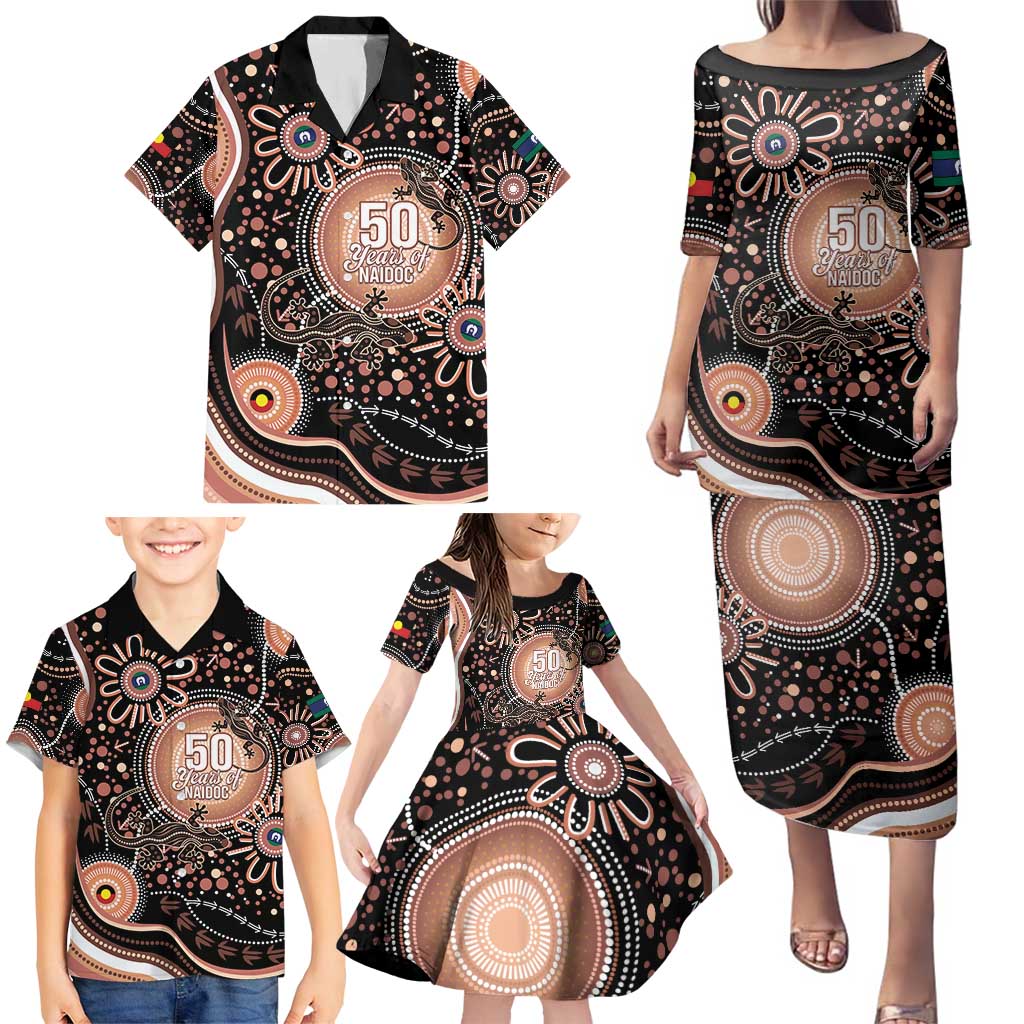 Australia NAIDOC Week Family Matching Puletasi and Hawaiian Shirt Happy 50th Anniversary Brown Version
