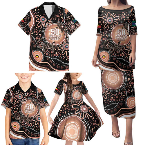 Australia NAIDOC Week Family Matching Puletasi and Hawaiian Shirt Happy 50th Anniversary Brown Version