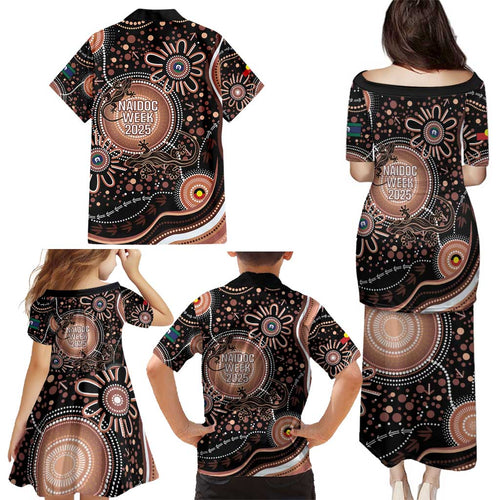 Australia NAIDOC Week Family Matching Puletasi and Hawaiian Shirt Happy 50th Anniversary Brown Version
