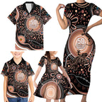 Australia NAIDOC Week Family Matching Short Sleeve Bodycon Dress and Hawaiian Shirt Happy 50th Anniversary Brown Version