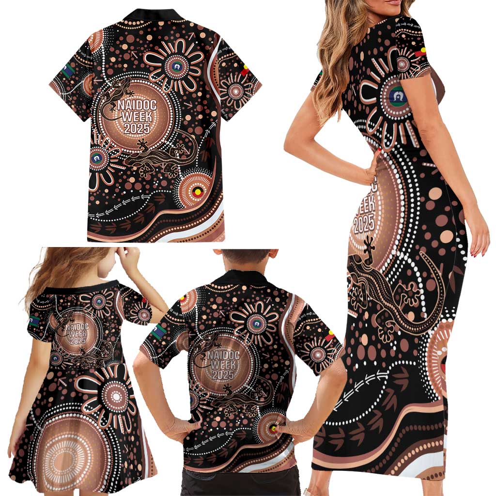 Australia NAIDOC Week Family Matching Short Sleeve Bodycon Dress and Hawaiian Shirt Happy 50th Anniversary Brown Version