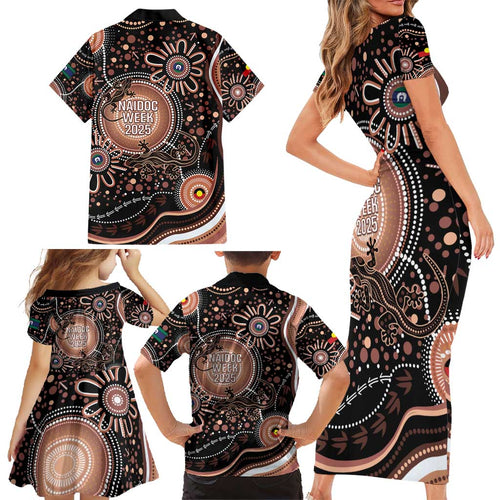 Australia NAIDOC Week Family Matching Short Sleeve Bodycon Dress and Hawaiian Shirt Happy 50th Anniversary Brown Version