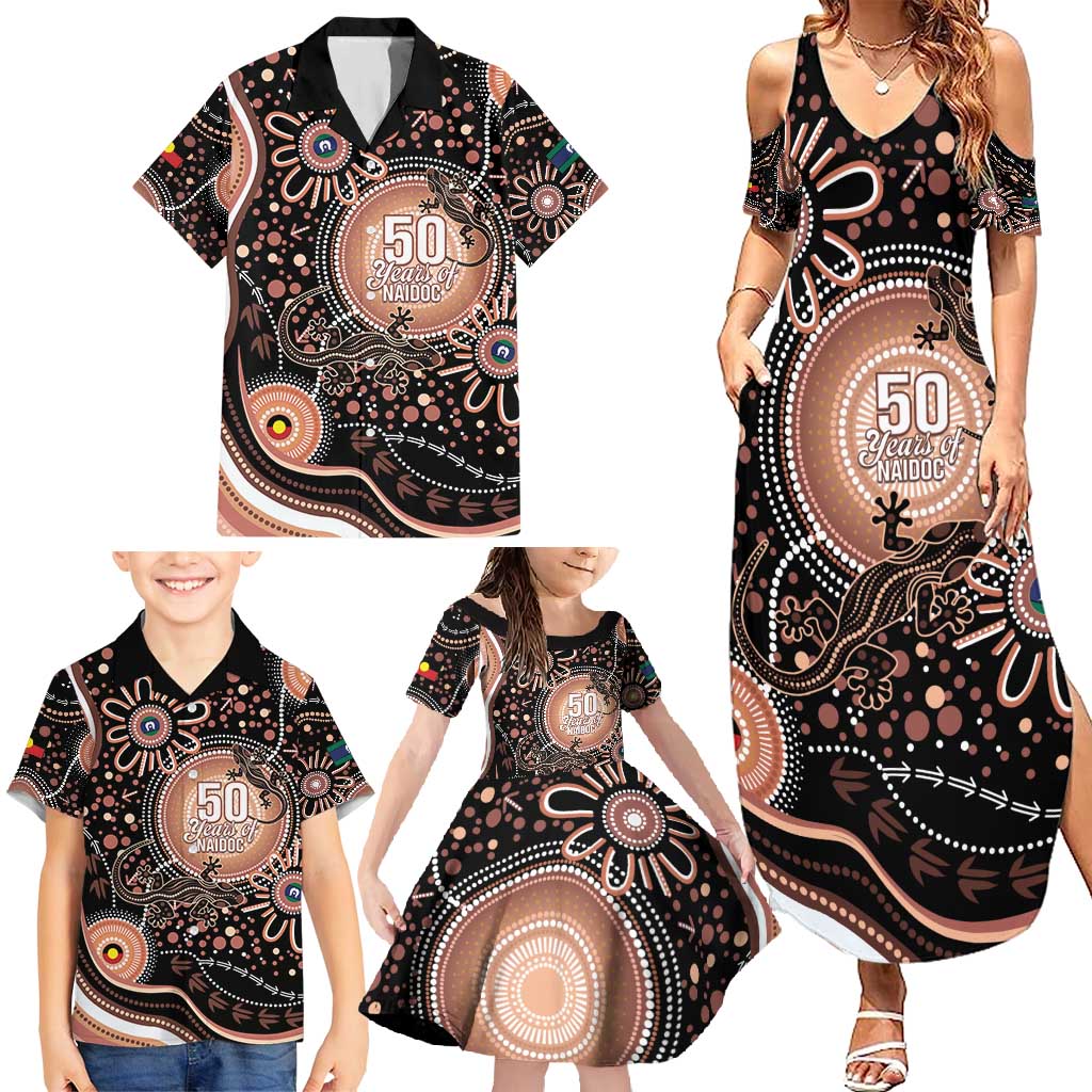 Australia NAIDOC Week Family Matching Summer Maxi Dress and Hawaiian Shirt Happy 50th Anniversary Brown Version