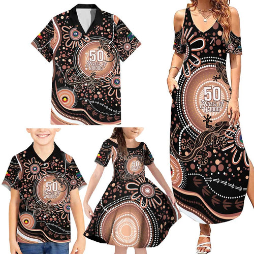 Australia NAIDOC Week Family Matching Summer Maxi Dress and Hawaiian Shirt Happy 50th Anniversary Brown Version