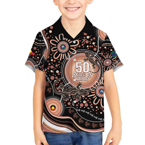 Australia NAIDOC Week Family Matching Summer Maxi Dress and Hawaiian Shirt Happy 50th Anniversary Brown Version
