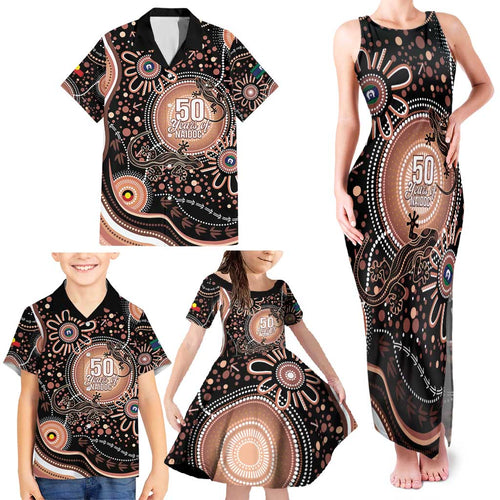 Australia NAIDOC Week Family Matching Tank Maxi Dress and Hawaiian Shirt Happy 50th Anniversary Brown Version