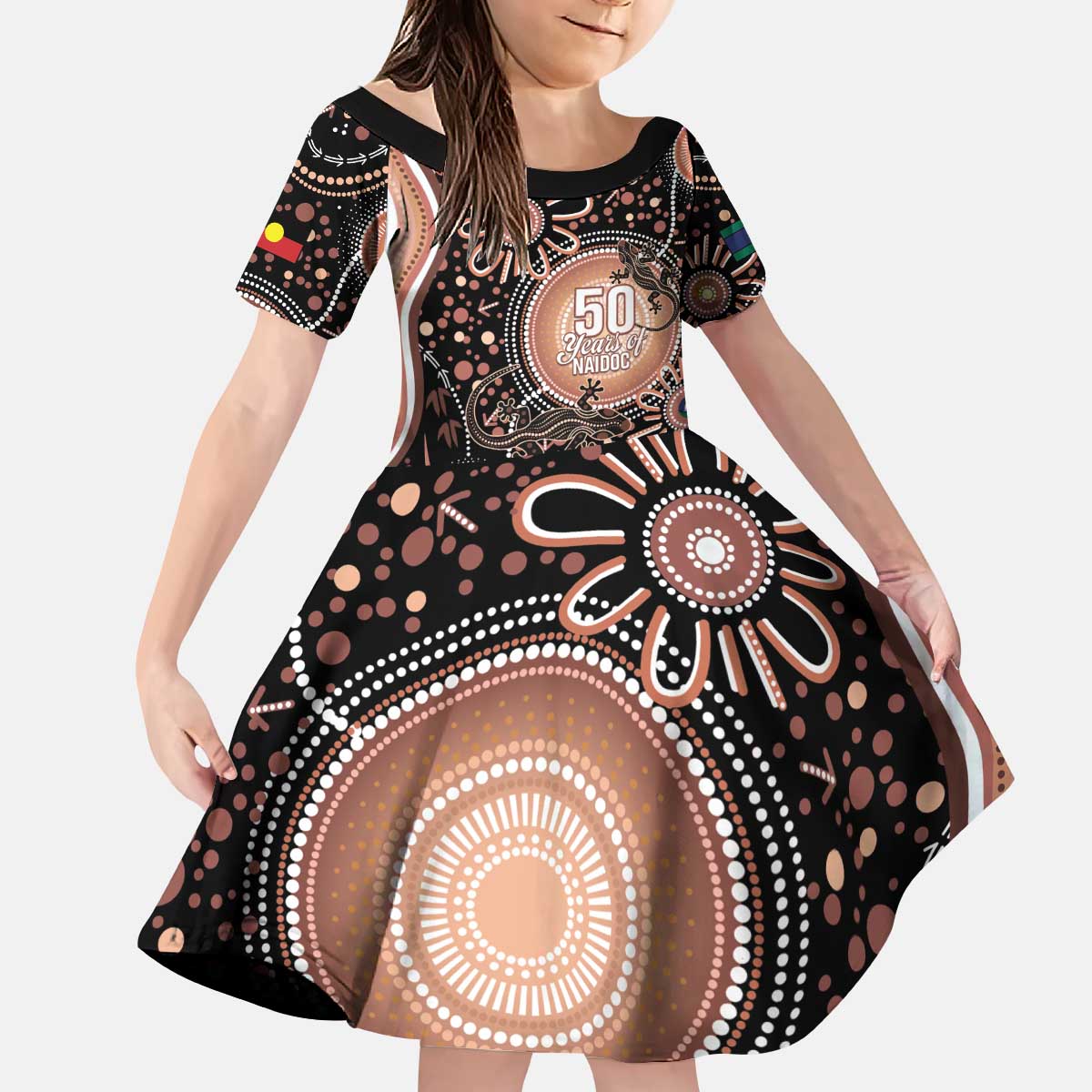 Australia NAIDOC Week Kid Short Sleeve Dress Happy 50th Anniversary Brown Version
