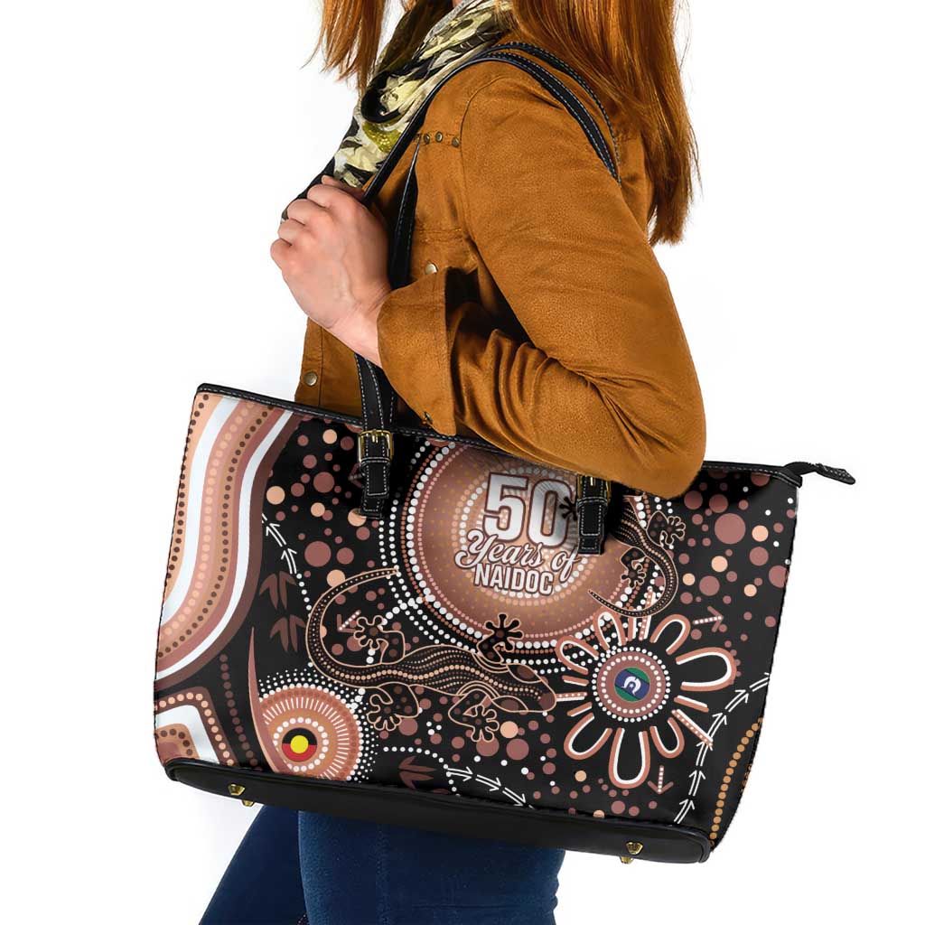 Australia NAIDOC Week Leather Tote Bag Happy 50th Anniversary Brown Version
