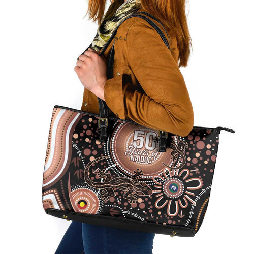 Australia NAIDOC Week Leather Tote Bag Happy 50th Anniversary Brown Version