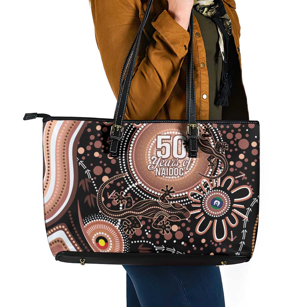 Australia NAIDOC Week Leather Tote Bag Happy 50th Anniversary Brown Version