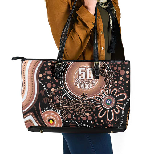 Australia NAIDOC Week Leather Tote Bag Happy 50th Anniversary Brown Version