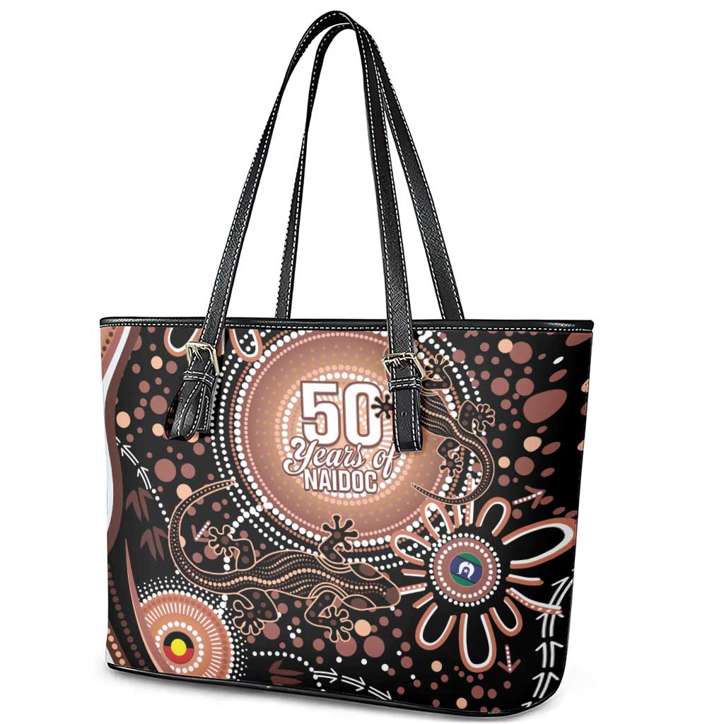 Australia NAIDOC Week Leather Tote Bag Happy 50th Anniversary Brown Version